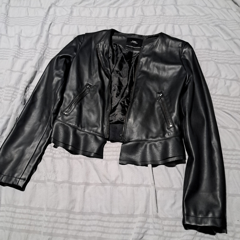 Zara  Black Faux Leather Jacket for Women Offers Welcomed
